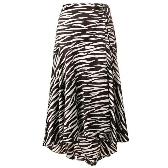 Ganni Zebra Print Silk Blend Wrap Skirt - Picture 1 of 12
